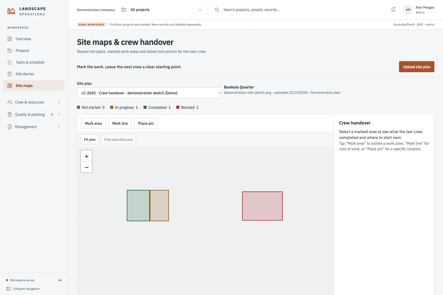 Site maps in the demonstration workspace
